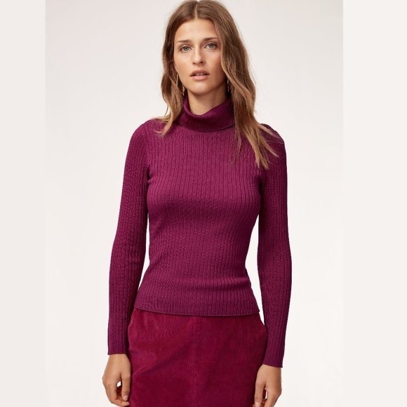 Aritzia Babaton Zander Ribbed Turtleneck Long Sleeve Raspberry Sz M - Picture 1 of 9